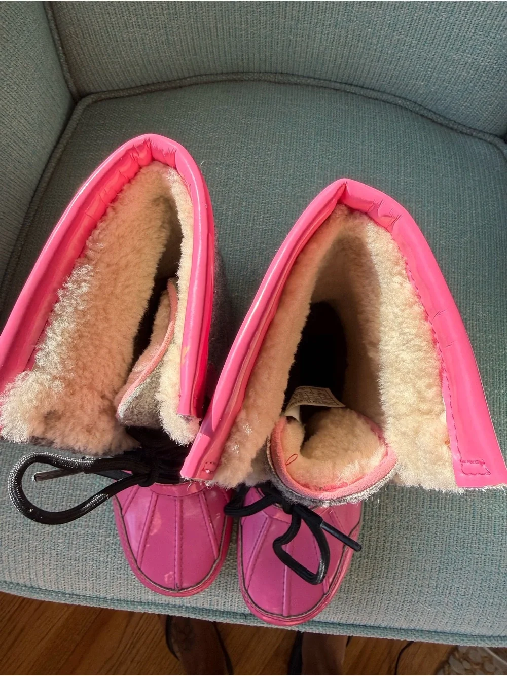 UGG Youth Pink Lace-Up Waterproof Winter Boots with Shearling Trim